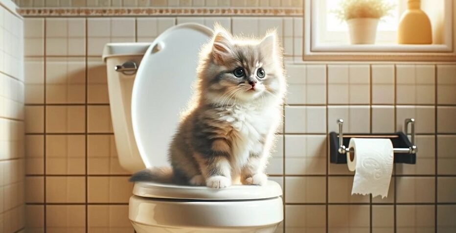 トイレに座る猫